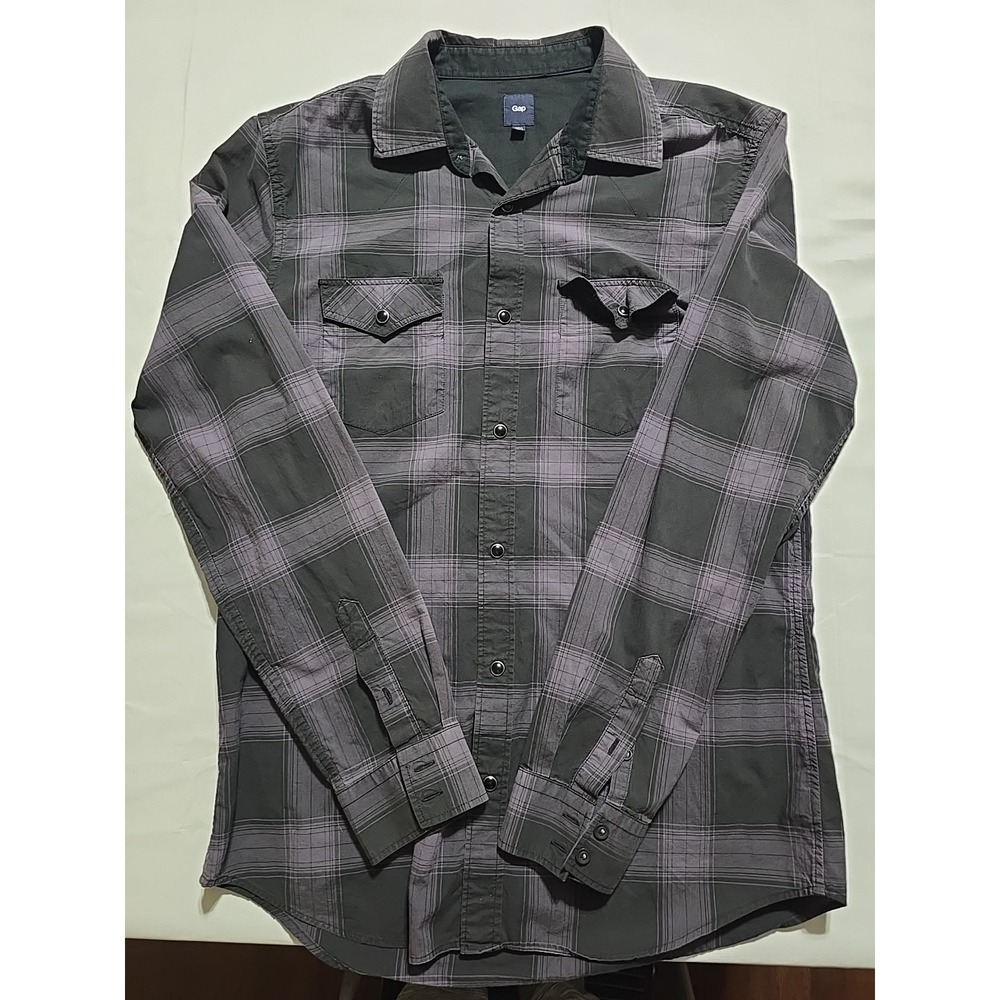 Gap Mens Medium Purple Black Plaid Button Down Long Sleeve‎ Shirt Preppy